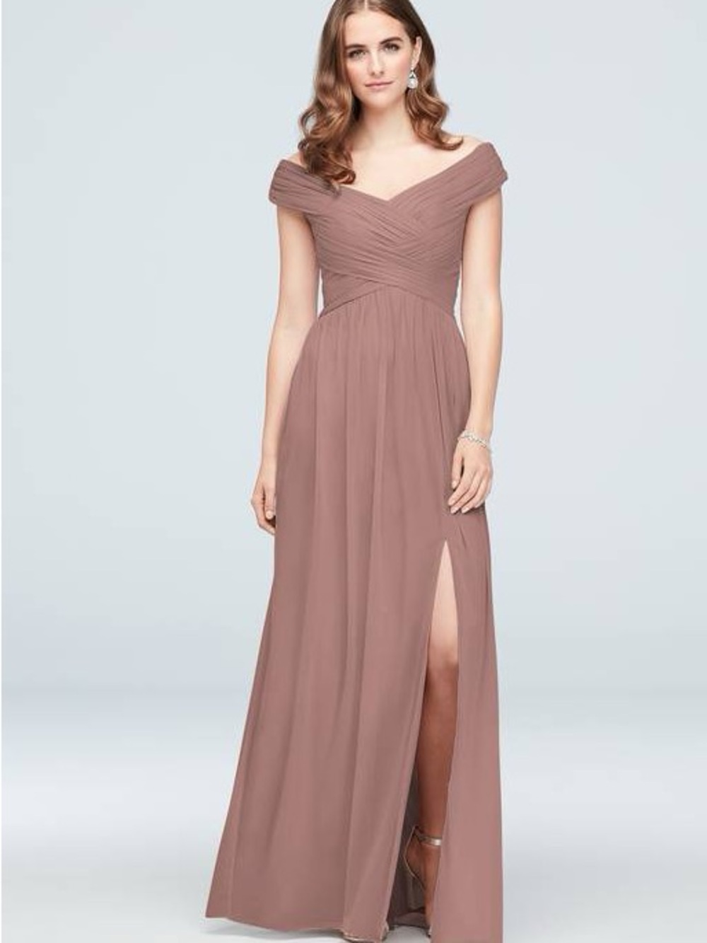 David's Bridal One-Shoulder Mauve Chiffon Gown